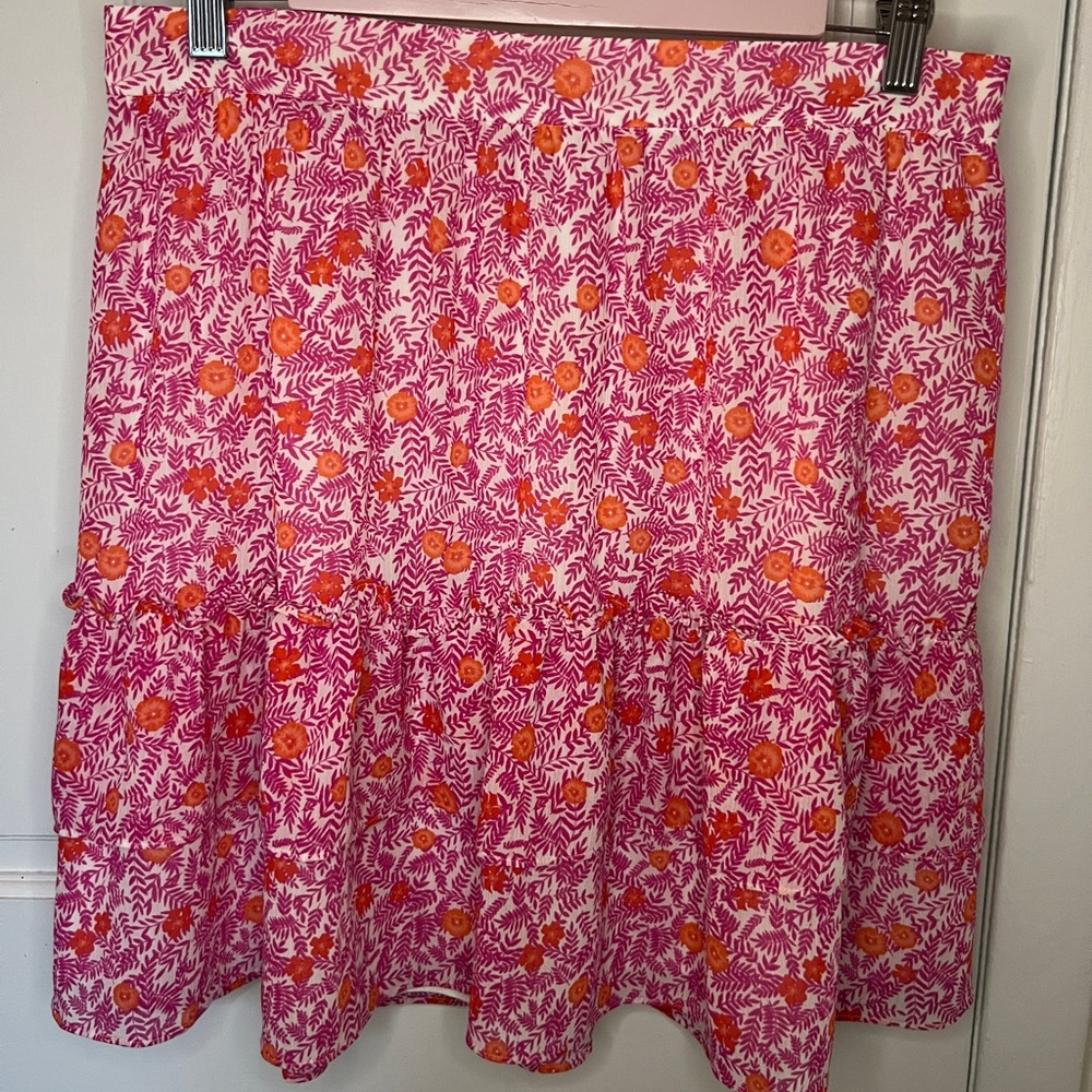 J. Crew pink floral ruffle skirt